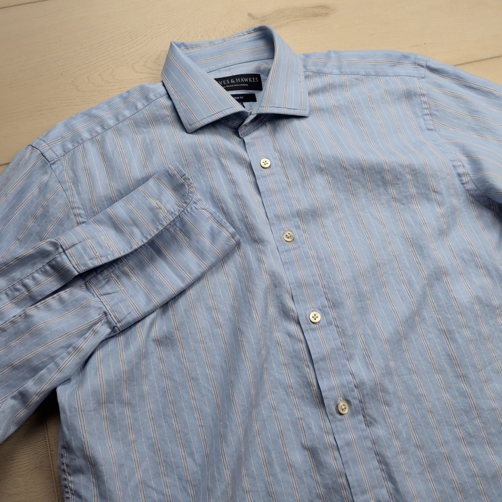 Gieves & Hawkes Dress Shirt Mens 16.5 42 Blue Striped New Fit French‎ Cuffs
